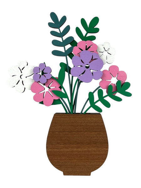 Bouquet of Flowers with Vase - White, Pink & Purple Flowers