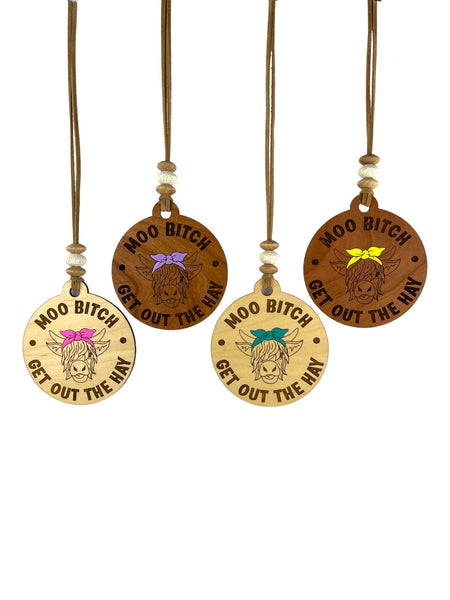Car Charm / Diffuser Set - Moo Bitch YOU CHOOSE BOW COLOR (10 Scents Available)