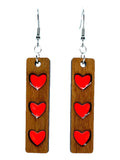 Heart Bar Earrings - Red Hearts