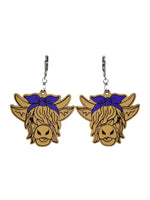 Highland Cow Earrings - Maple - Purple Bow