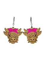 Highland Cow Earrings - Maple - Pink Bow
