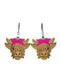 Highland Cow Earrings - Maple - Pink Bow