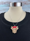 Highland Cow Necklace - Maple - Red Bow