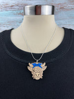 Highland Cow Necklace - Maple - Blue Bow