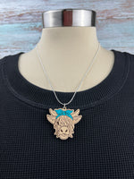 Highland Cow Necklace - Maple - Turquoise Bow