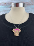 Highland Cow Necklace - Maple - Pink Bow