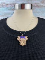 Highland Cow Necklace - Maple - Purple Bow