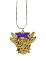 Highland Cow Necklace - Maple - Purple Bow