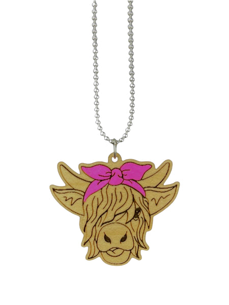 Highland Cow Necklace - Maple - Pink Bow
