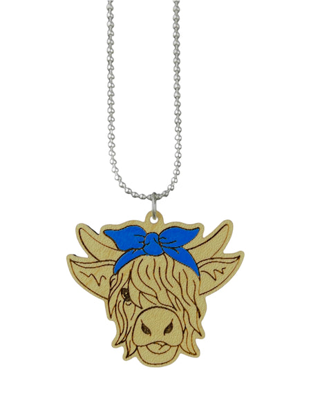Highland Cow Necklace - Maple - Blue Bow
