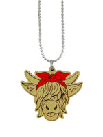 Highland Cow Necklace - Maple - Red Bow