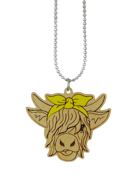Highland Cow Necklace - Maple - Yellow Bow