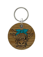 Highland Cow Keychain - Turquoise Bow
