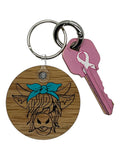 Highland Cow Keychain - Turquoise Bow