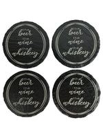 Slate Coasters (4" Round) - Beer Wine Whiskey
