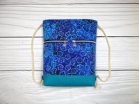 Drawstring Backpack - Blue Floral Batik