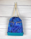 Drawstring Backpack - Blue Floral Batik